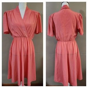 VTG Bonnell Womens Midi Dress Size 6P Orange Crossover V-Neck High Waist Pockets